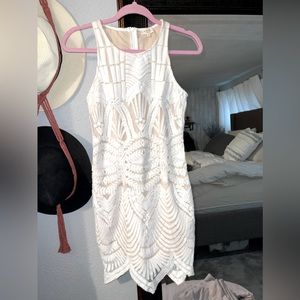 White nude mesh fitted dress